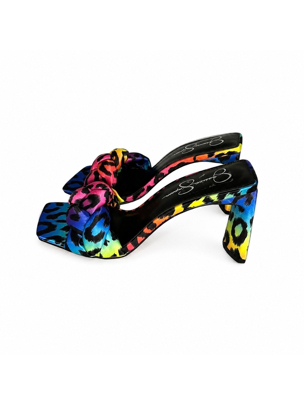 Jessica Simpson Rainbow Leopard Knot Mule Heels Size 9 - Picture 2 of 5